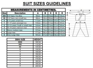 SMAI Suit Sizes