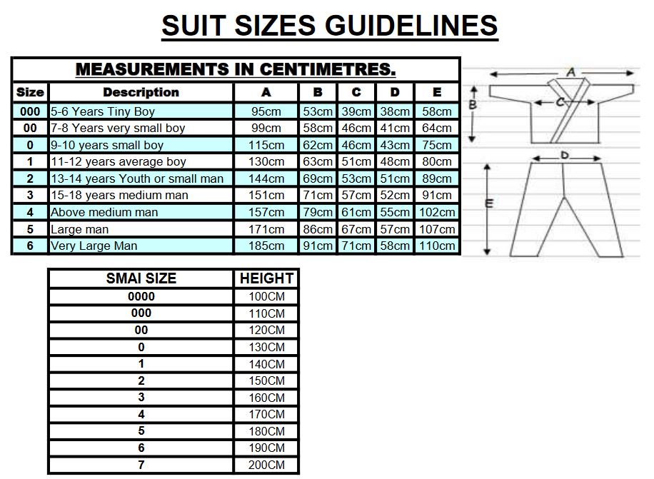 SMAI Suit Sizes